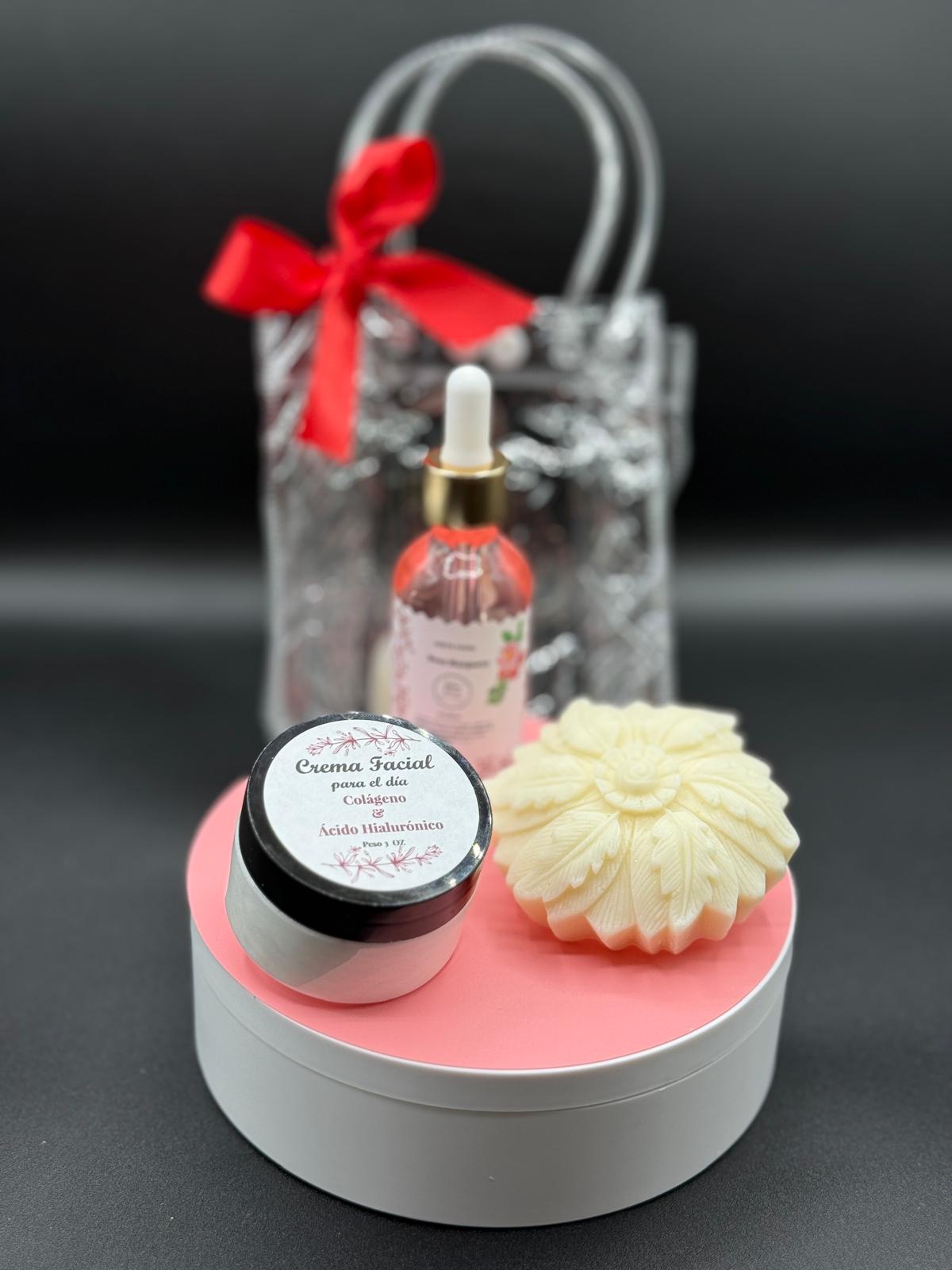Kit Facial de Jabón y Crema  de Colágeno y Ácido  Hialuronico, y Aceite de Rosas