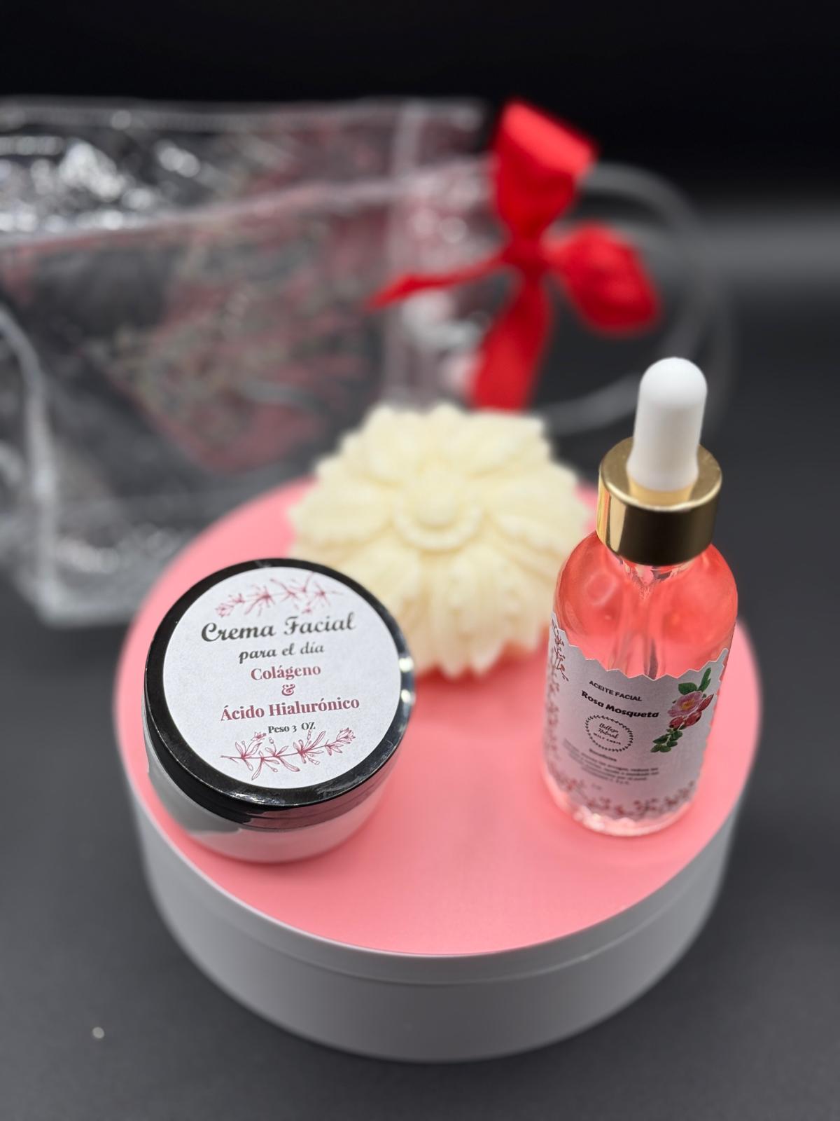 Kit Facial de Jabón y Crema  de Colágeno y Ácido  Hialuronico, y Aceite de Rosas